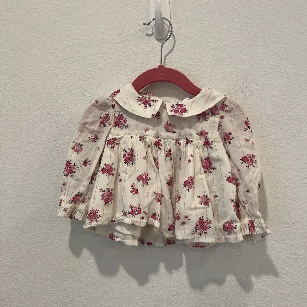 Gap Baby & Toddler Puff-Sleeve Floral Top 6-12 Months Metallic Detail Cute Pics